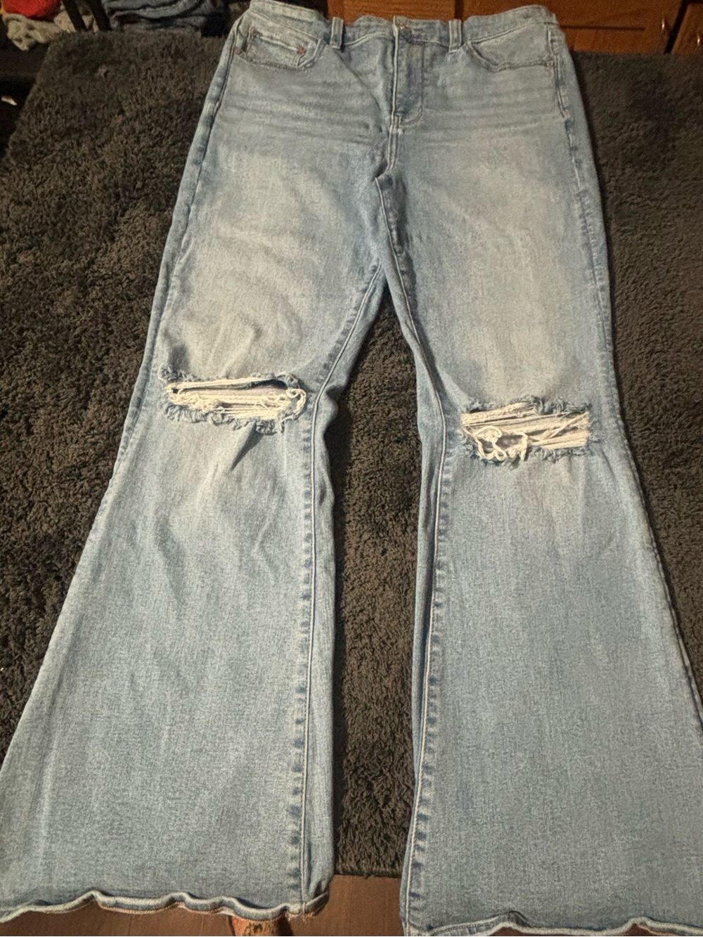 American Eagle Outfitters Light Blue Distressed Flare Jeans